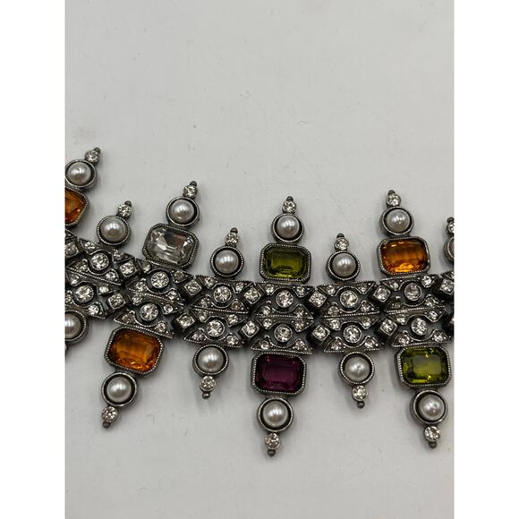 Ben-Amun Vntg Designer Multicolor Crystal White Pearl Art Deco Fringe Bracelet - Picture 11 of 12